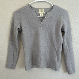 Telluride Clothing Company Women's Small 100% Merino Wool Sweater Lt Gray Henley